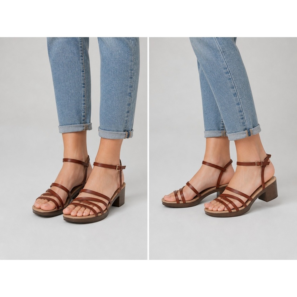 Comfort Strappy Sandals Womens Size 9 Brown Ankle Strap Low Heel Casual
